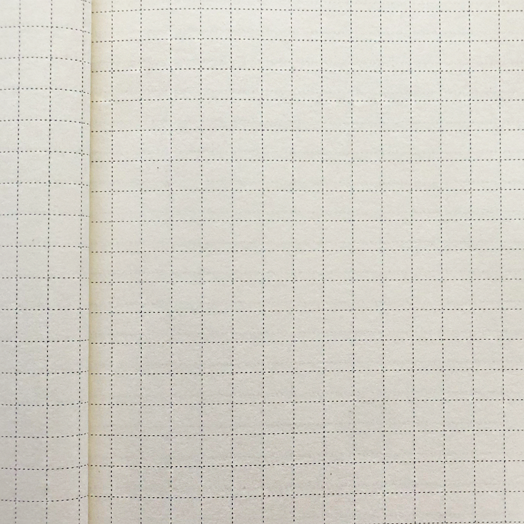Image shows dot grid pages inside an A5 journal