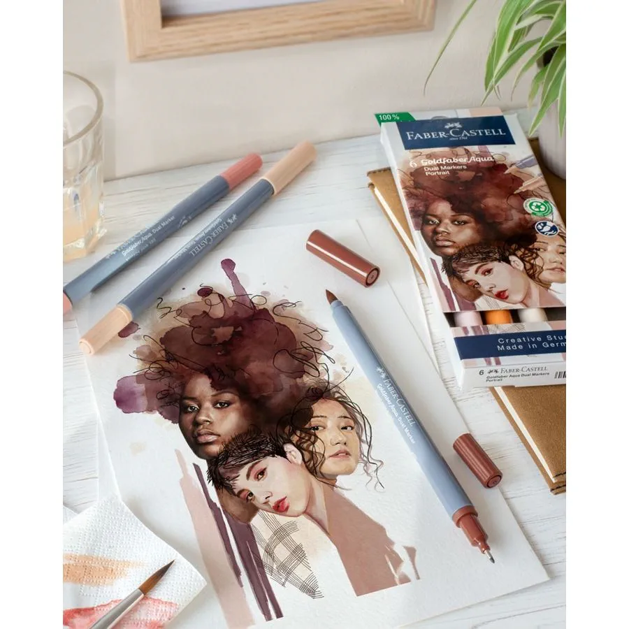 Image shows a drawing made with Faber-Castell aqua markers