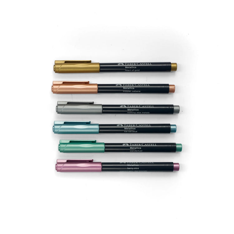 Image shows a set of Faber-Castell metallic markers
