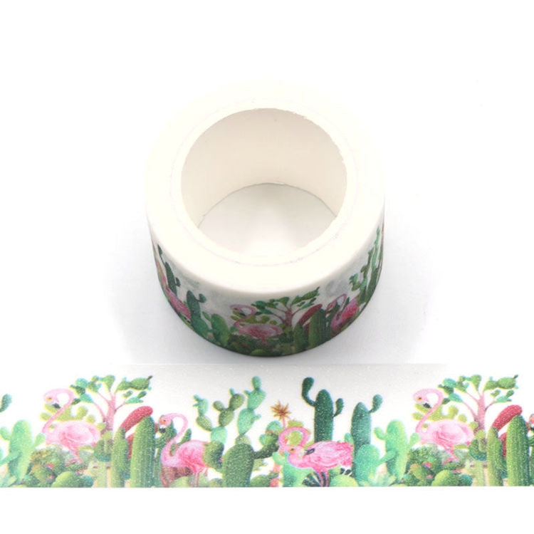 Image shows a washi tape with flamingo's and cacti