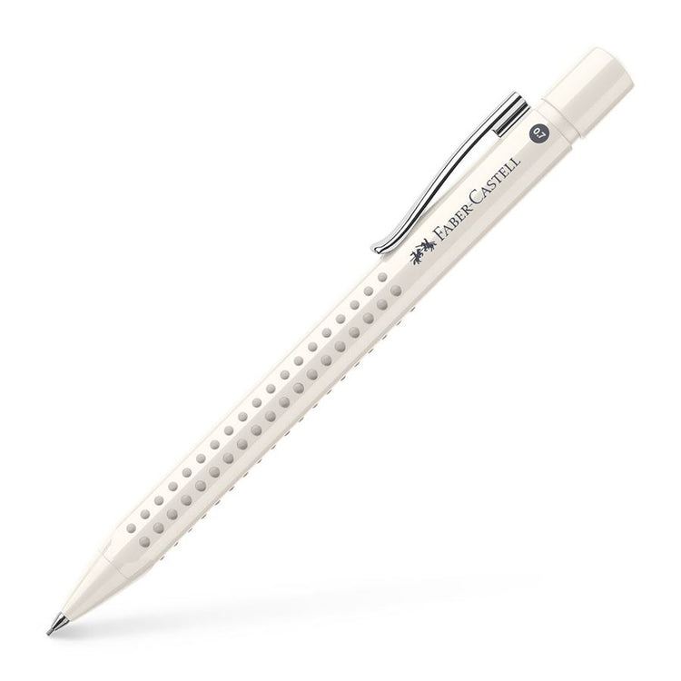 Image shows a white Faber-Castell mechanical pencil