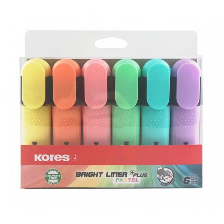 Image shows a set of 6 Kores Pastel Bright Liners