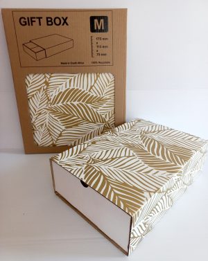 Image shows a gold leaves gift box