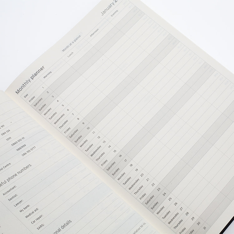 Image shows the monthly planner page in the Mauriati Planner