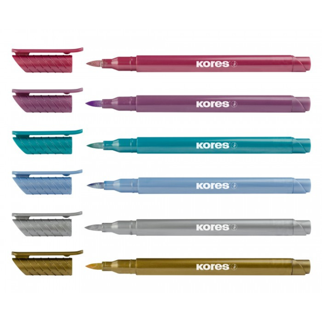 Image shows a set of 6 Kores metallic markers