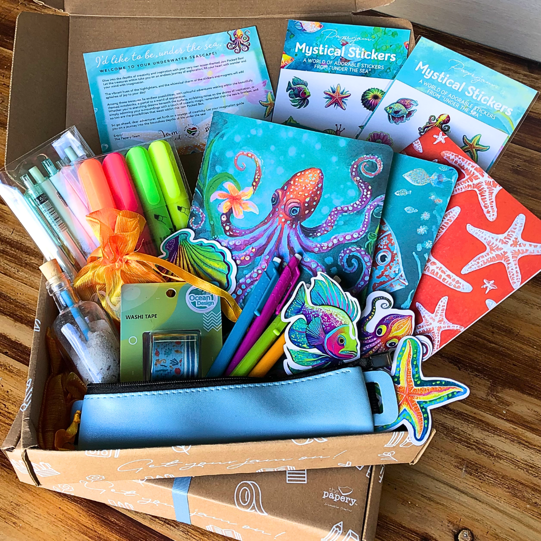 Image shows an ocean themed stationery box