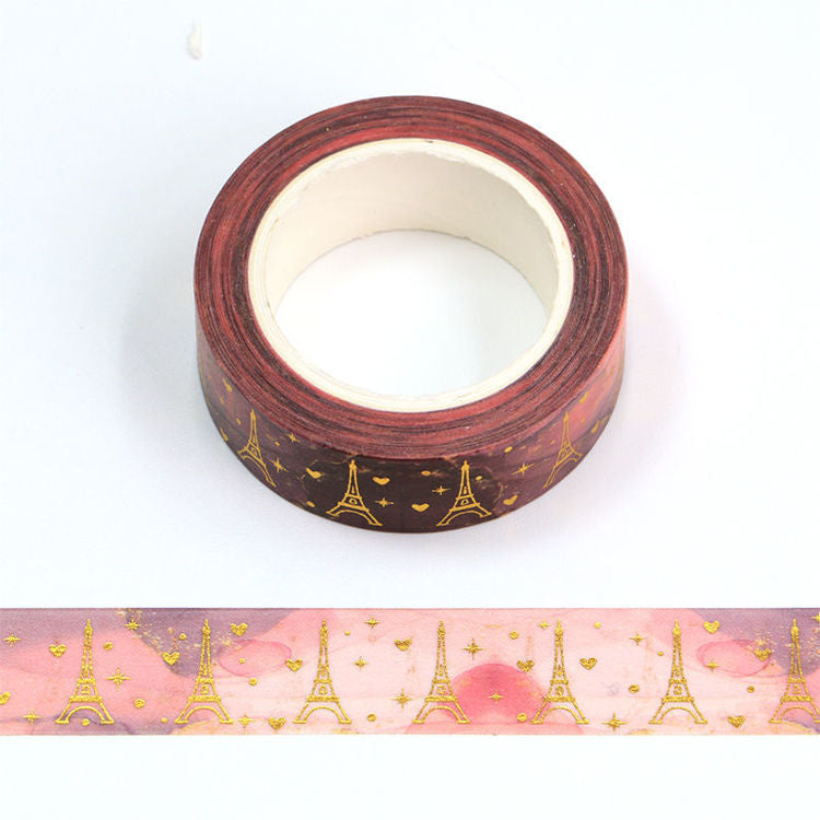 Image shows a Paris themed washi tape with the Eifel tower and hearts 