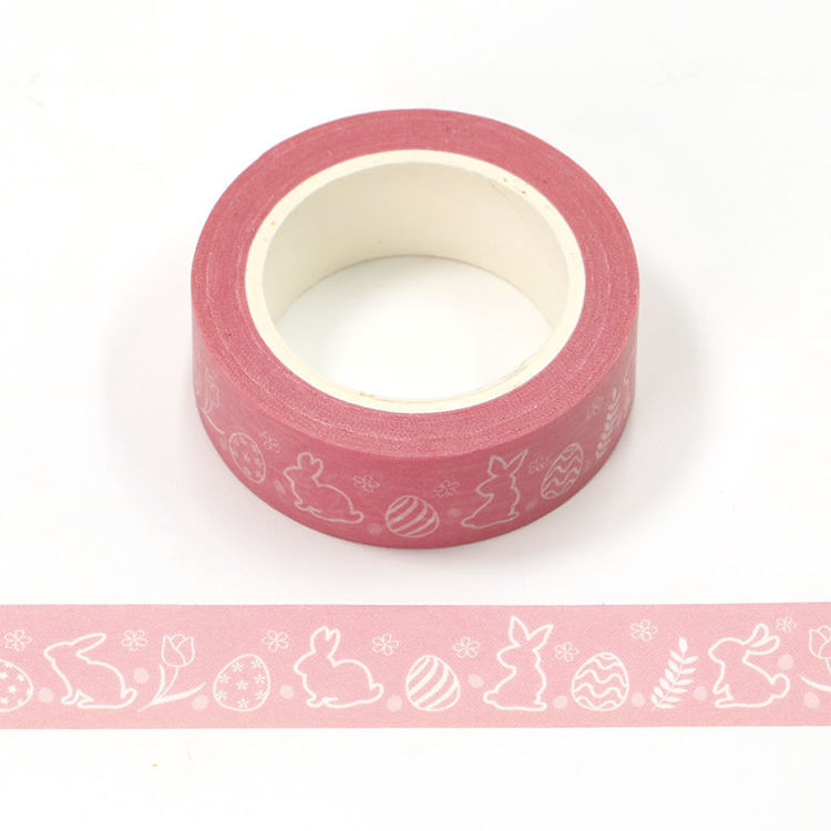 Image shows a pink washi tape with an Easter pattern
