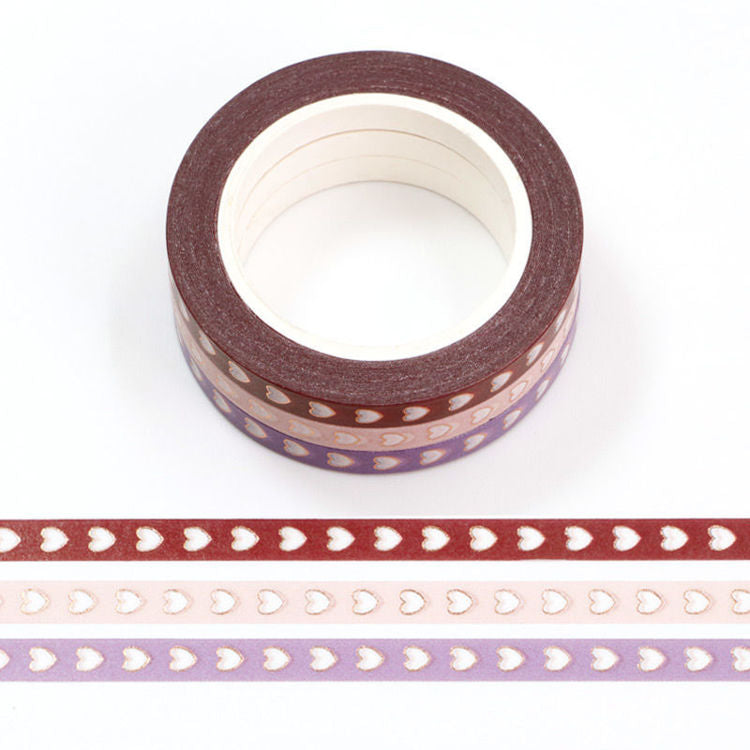 Image shows a set of 3 hearts washi tape 