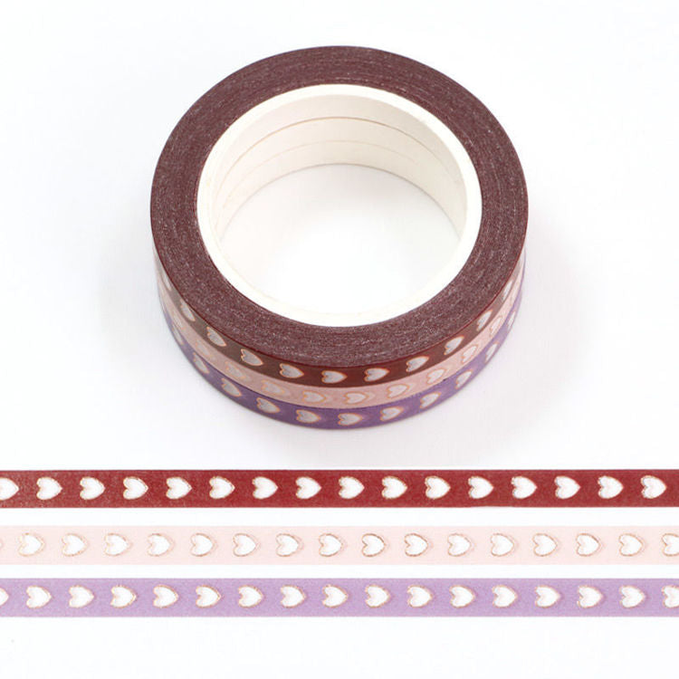 Image shows a set of 3 hearts washi tape