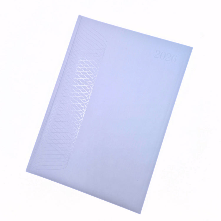 Light blue notebook with grid pattern on a white background