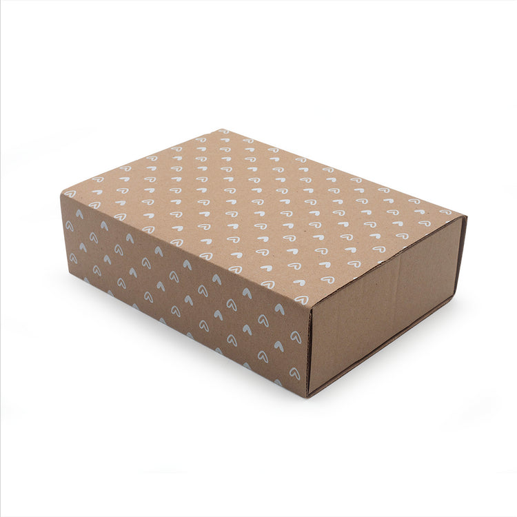Image shows a craft gift box with white printed hearts