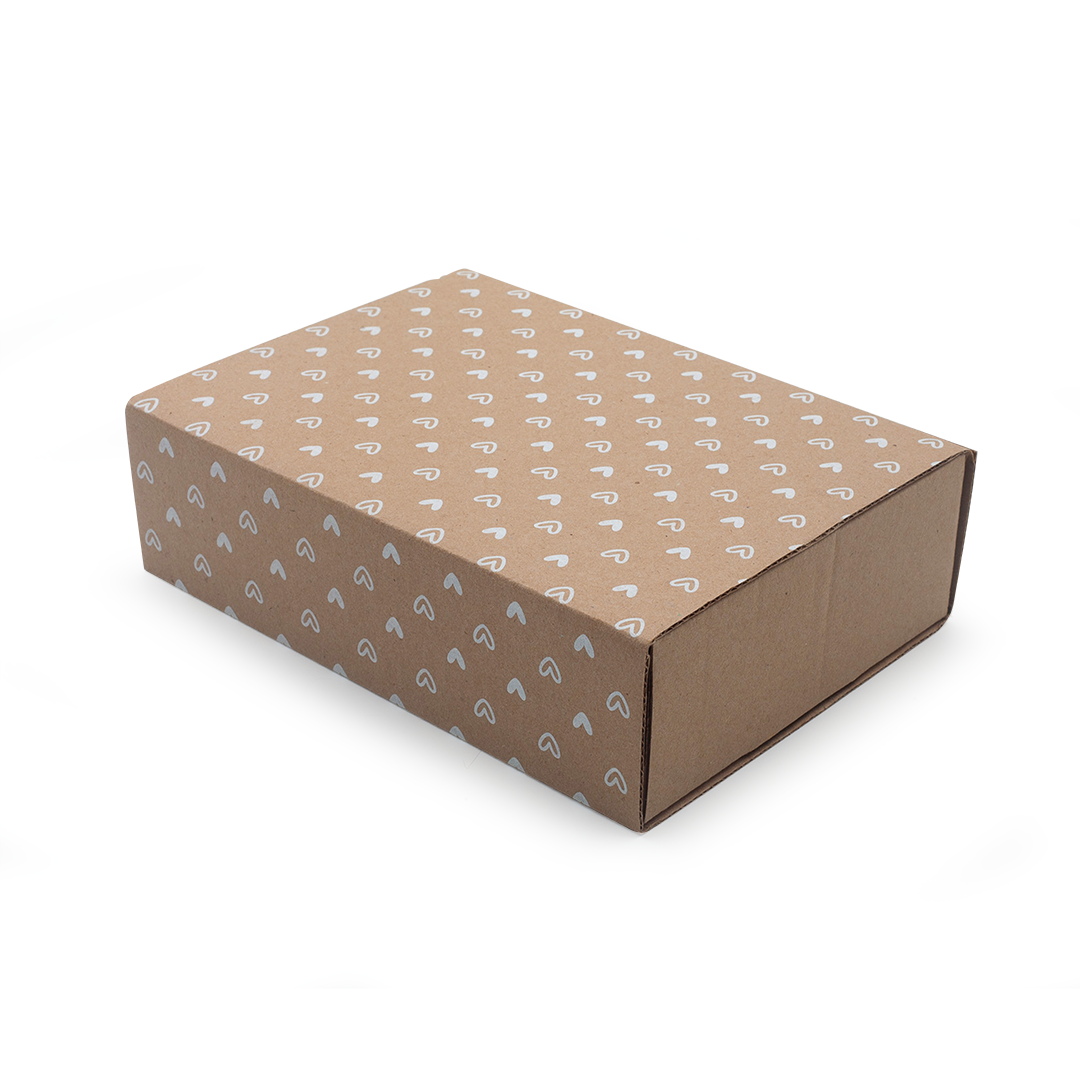 Image shows a craft gift box with white printed hearts