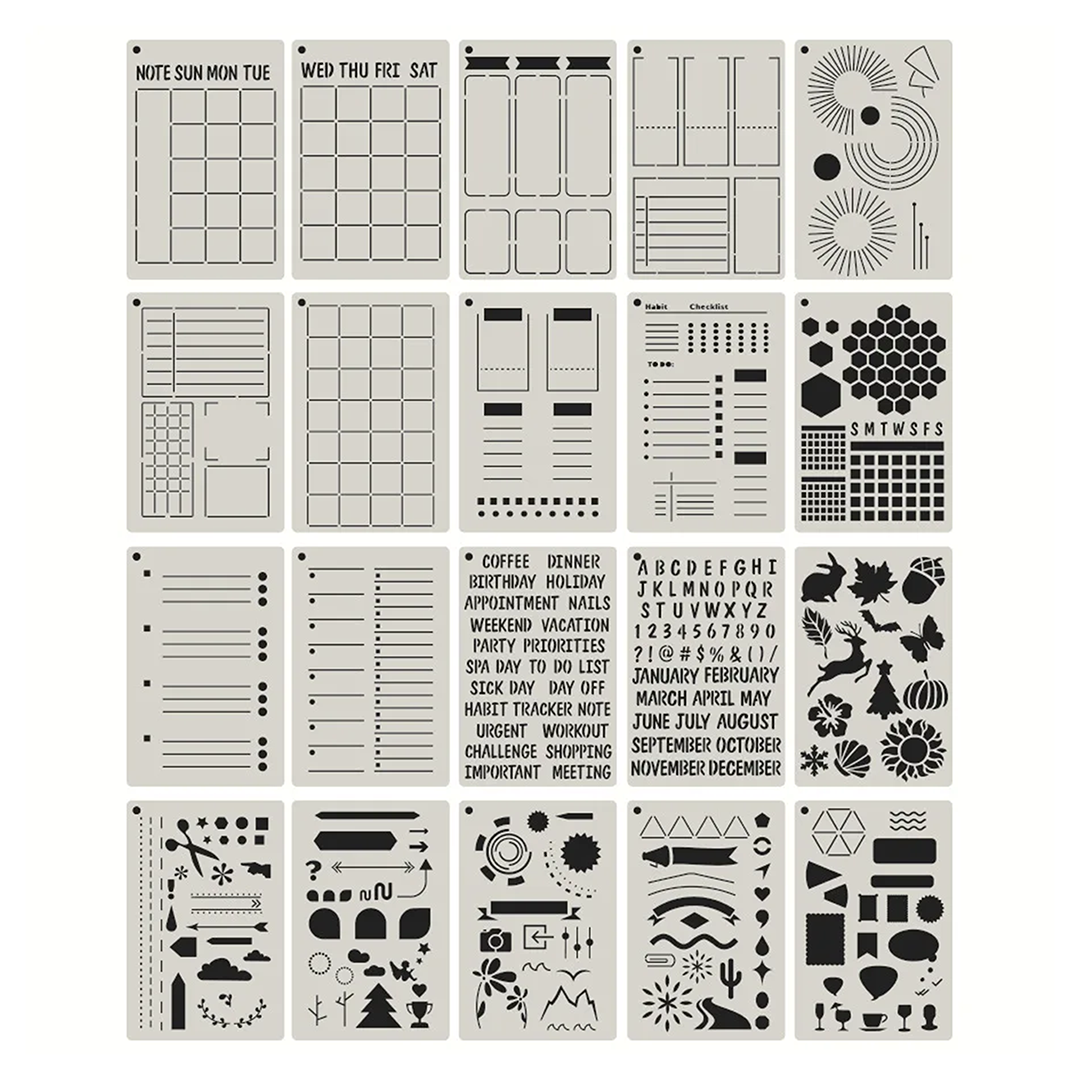 Bullet Journaling Set of 20 Stencils – The Papery