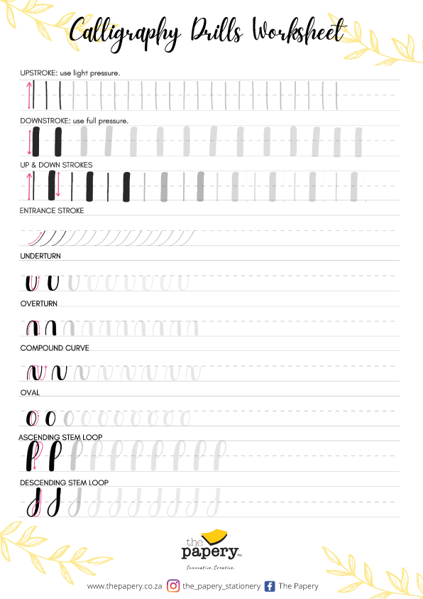Image shows a calligraphy practice work sheet