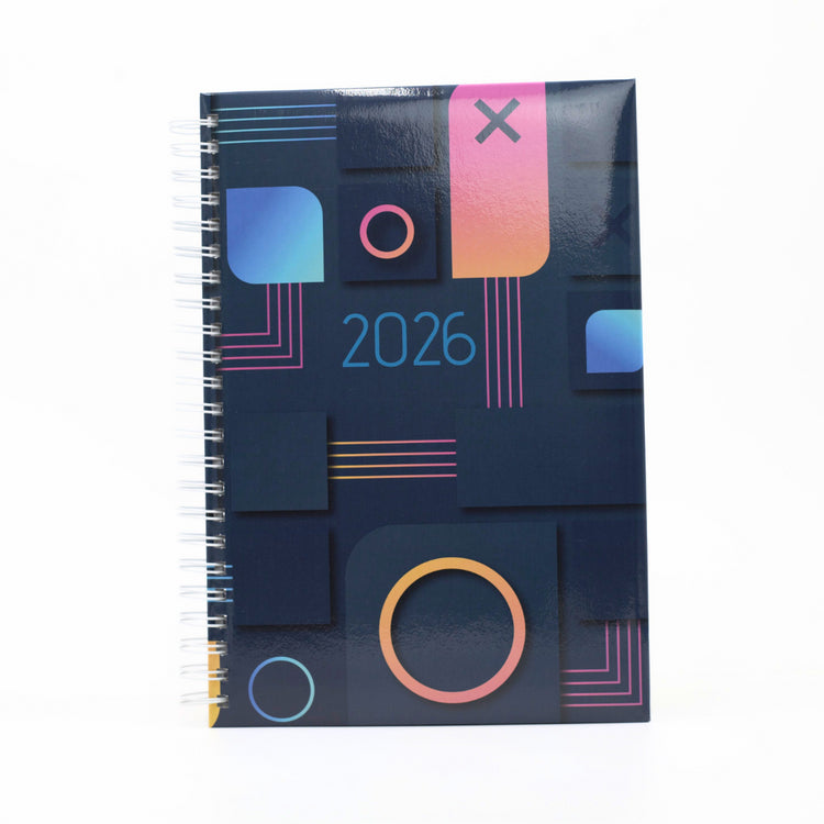 A4 diary with geometric design and '2026' on a white background
