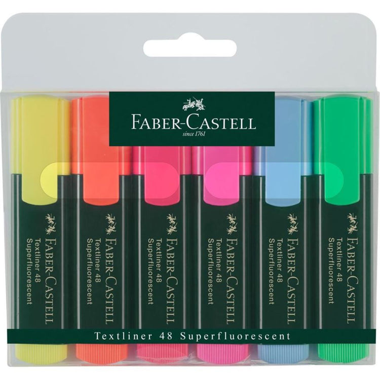 Image shows a set of fluorescent Faber-Castell highlighters