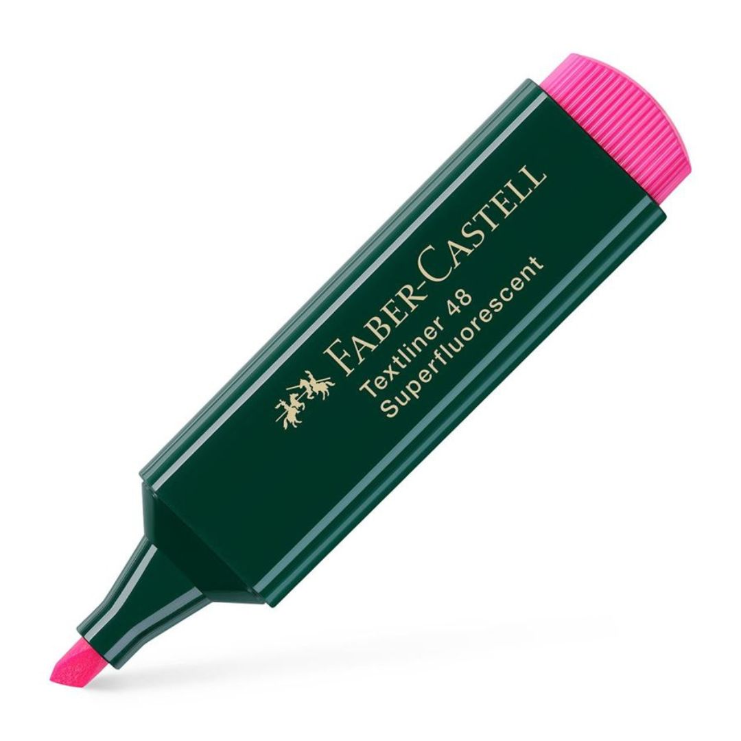 Image shows a pink fluorescent Faber-Castell highlighter