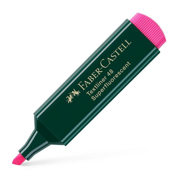 Image shows a pink fluorescent Faber-Castell highlighter