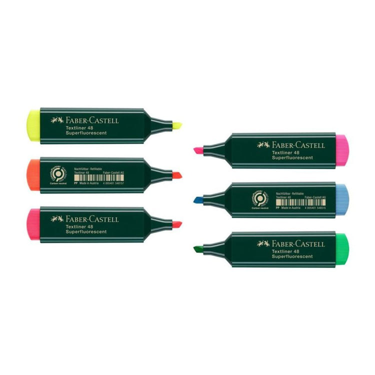 Image shows a set of fluorescent Faber-Castell highlighters