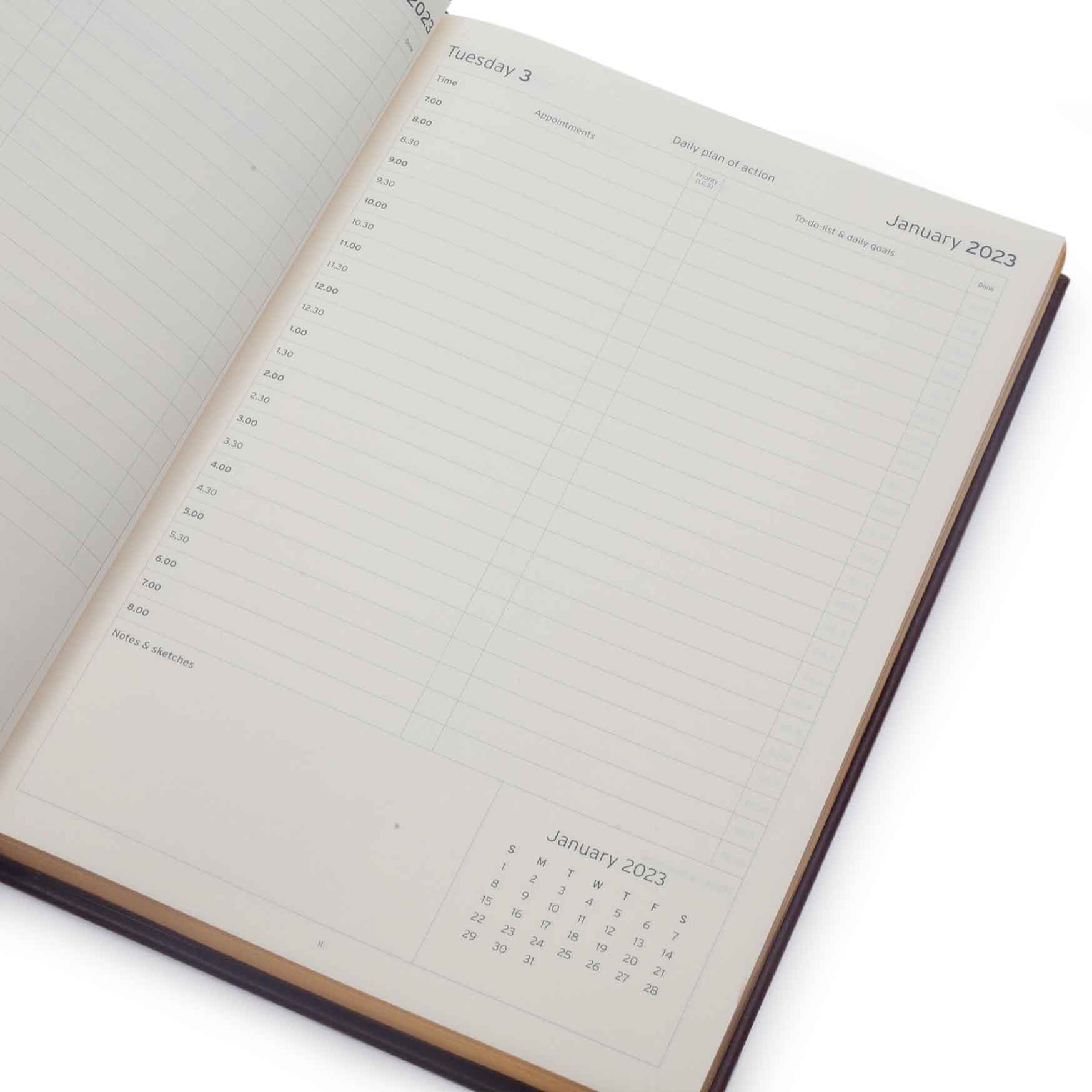 Image shows a daily page in the Rustik Mauriati Planner