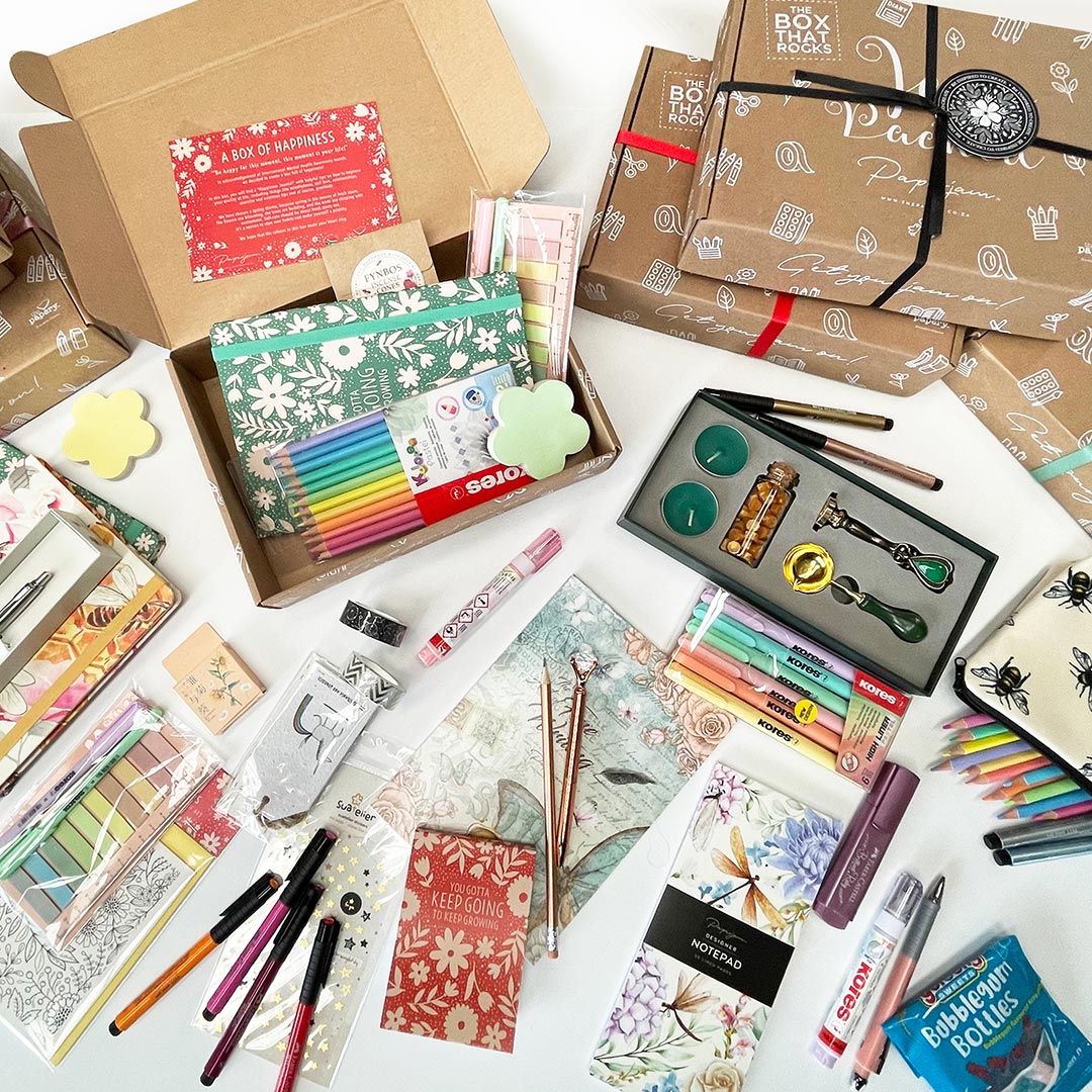 Image shows stationery boxes and its contents