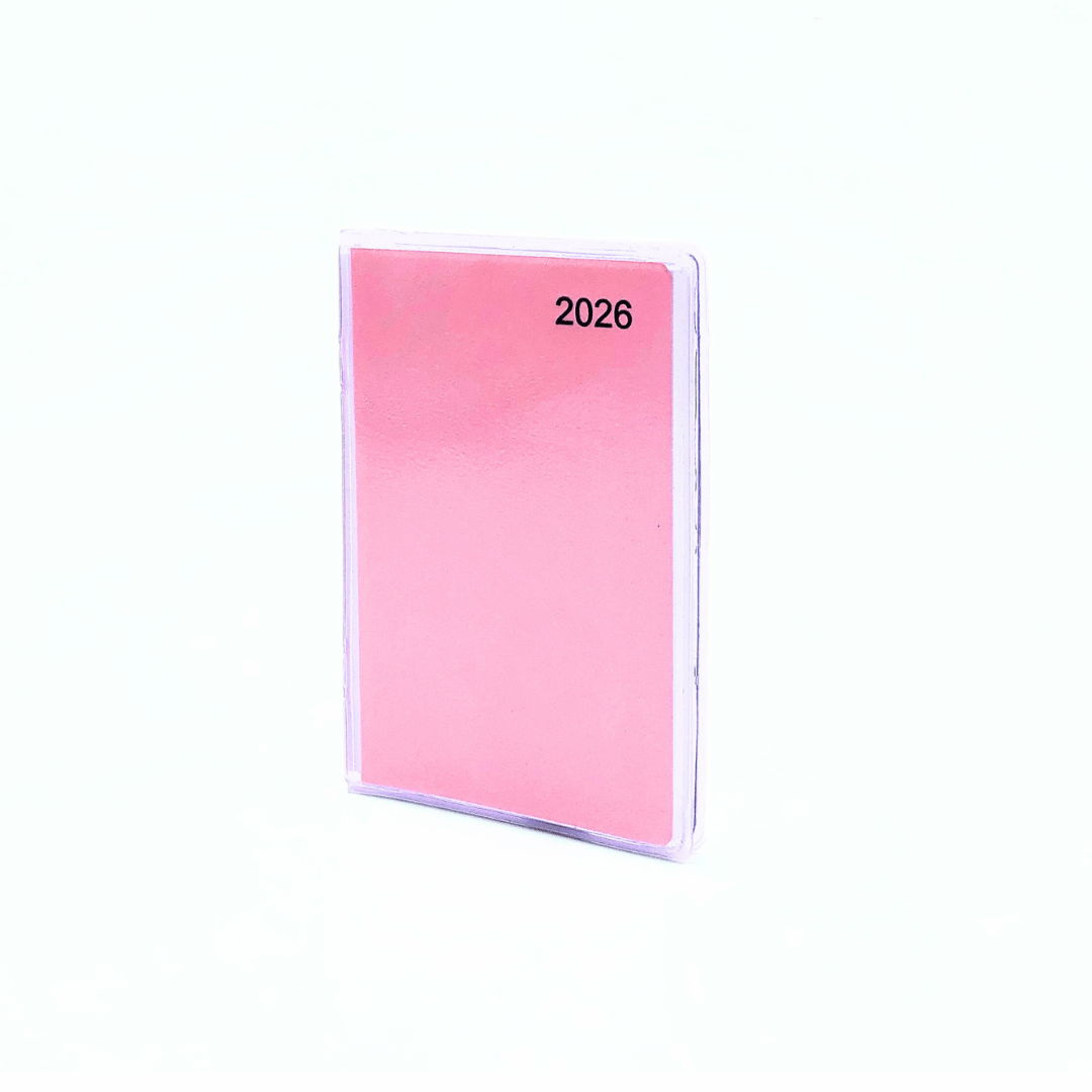 Pink daily planner with 2026 on a white background