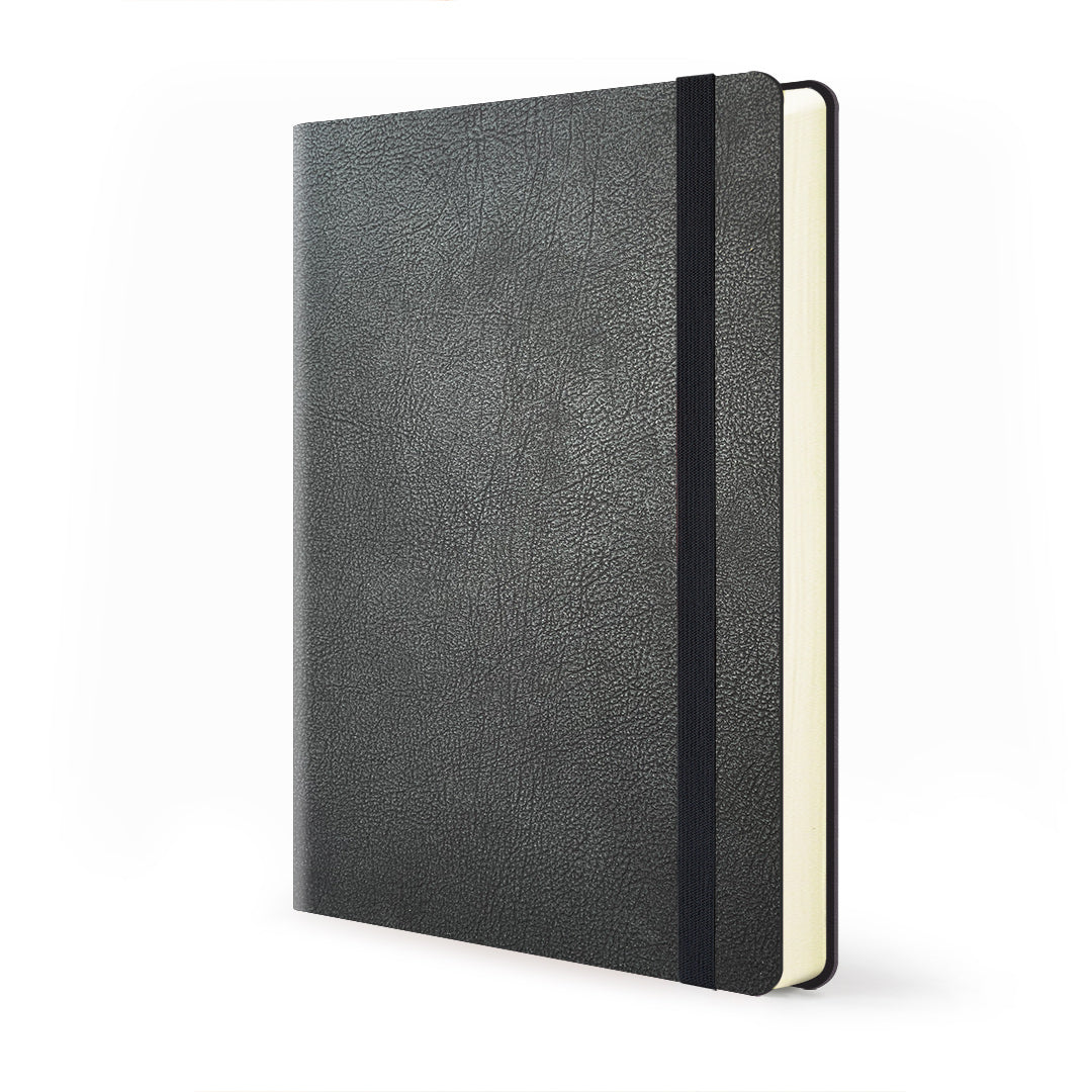 Image shows a recycled leather premium dotted journal
