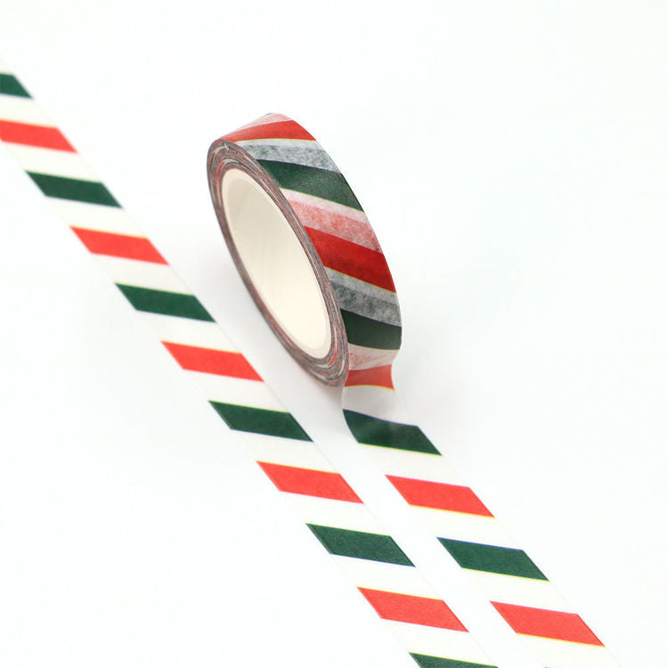 Image shows a washi tape with green and red stripes