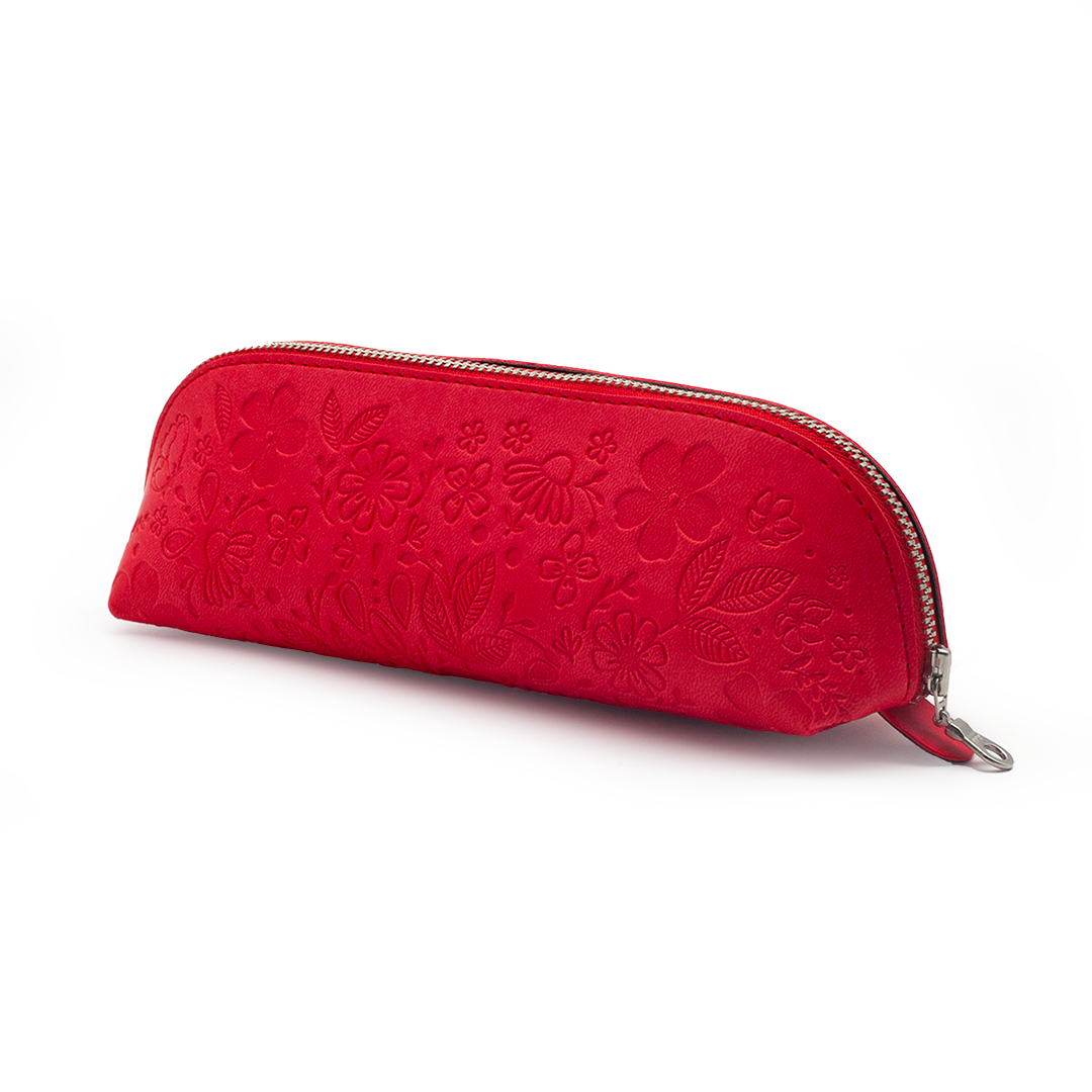 Image shows a red pencil bag