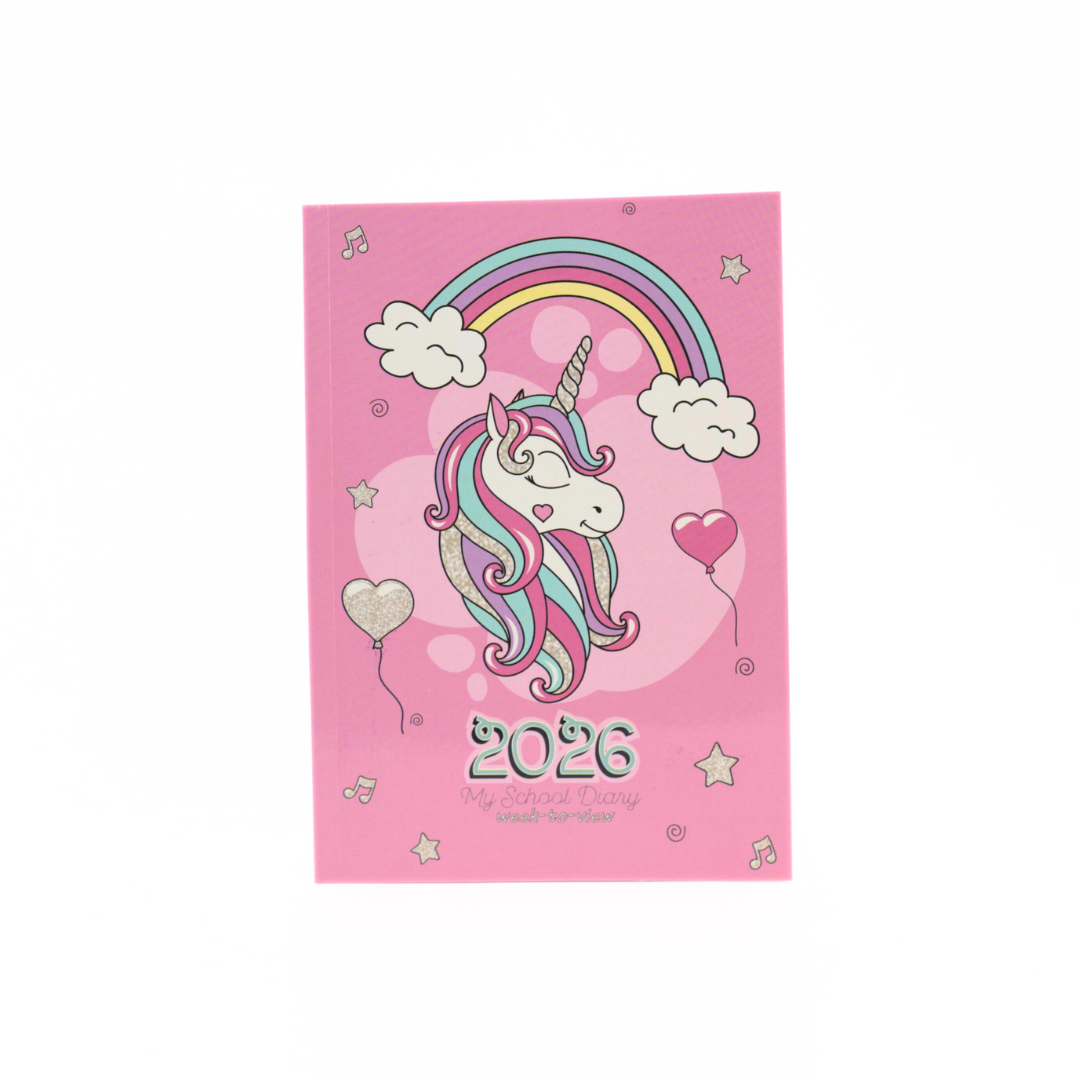2026 calendar with a unicorn design on a pink background