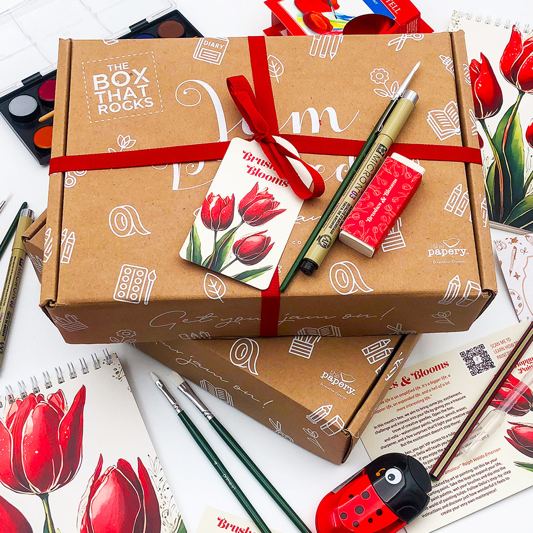 Image shows a Tulip themed stationery box