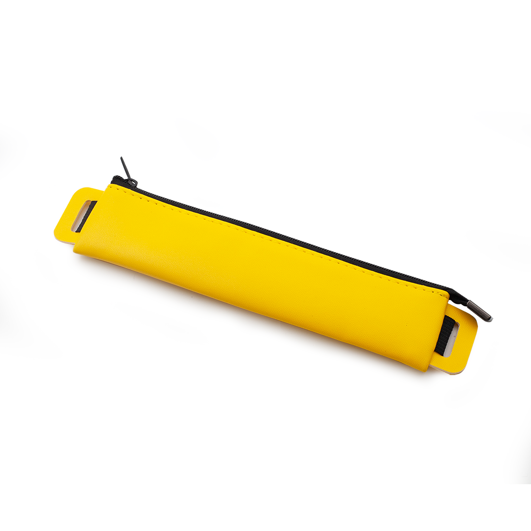 Image shows a yellow pencil pouch