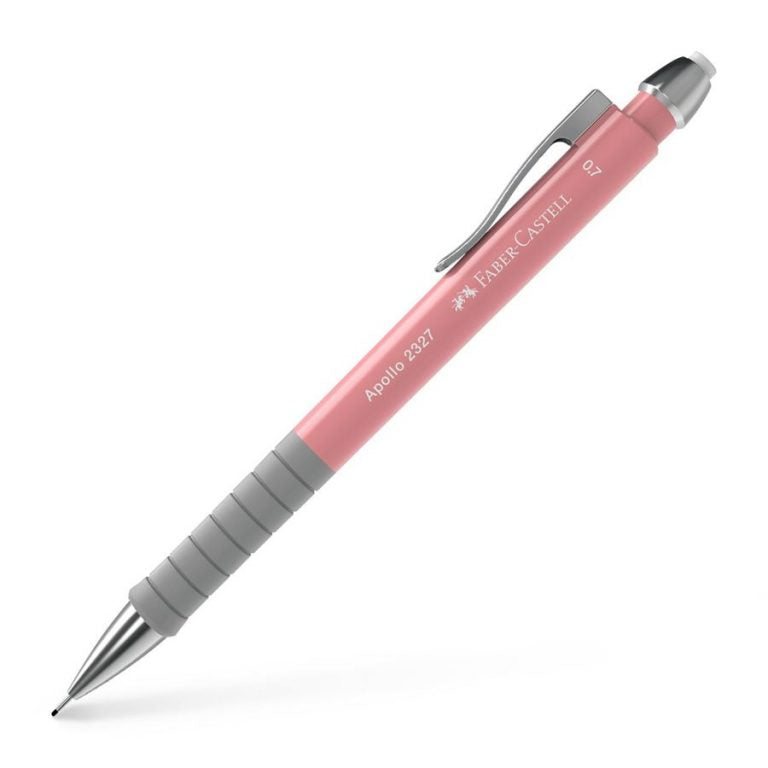 Image shows a pink Faber-Castell mechanical pencil