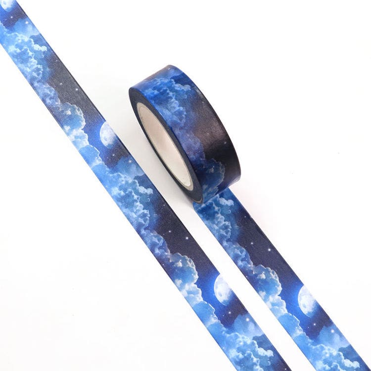 Image shows a blue night sky pattern washi tape