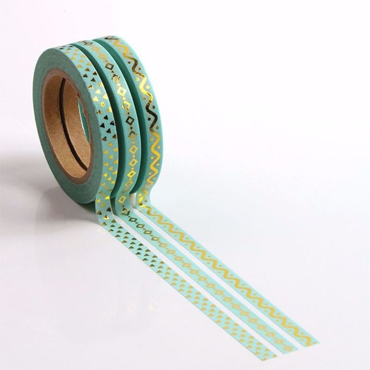 Image shows a blue and gold set of 3 washi tapes