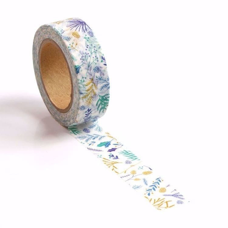 Image shows a blue botanic flowers washi tape