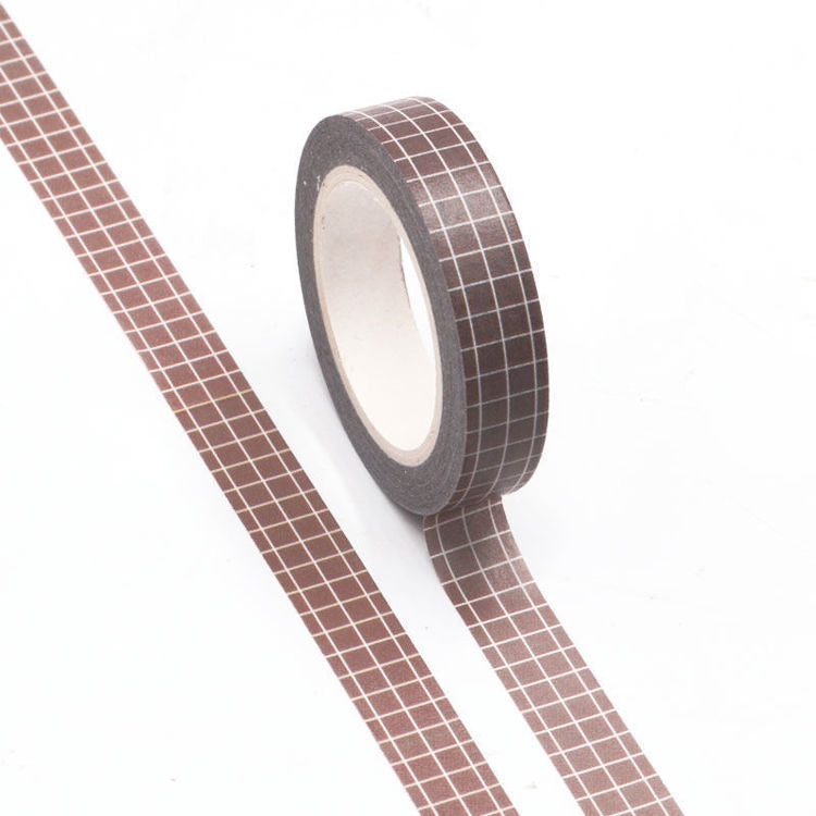 Image shows a brown grid pattern washi tape
