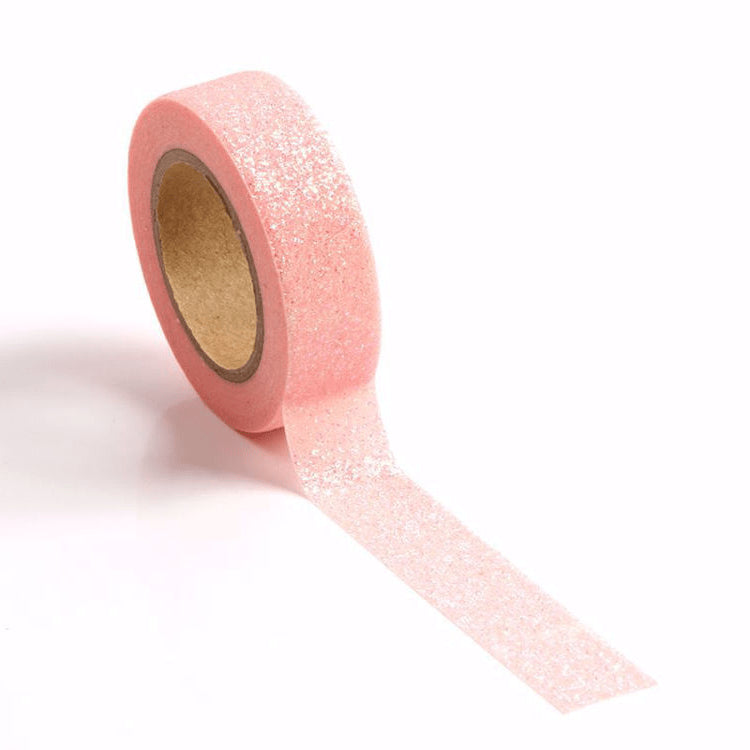 Image shows a baby pink glitter washi tape