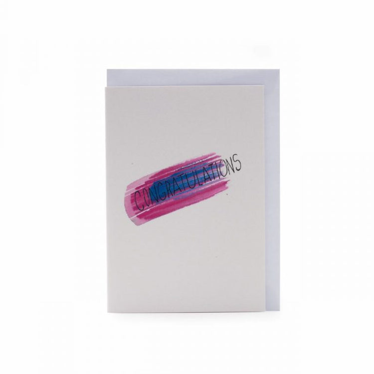 Image shows a greeting card with "congratulations" written on it