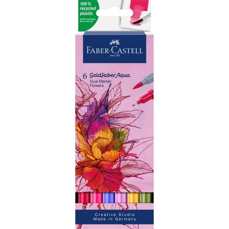 Image shows a set of 6 Faber-Castell dual markers (floral themed)