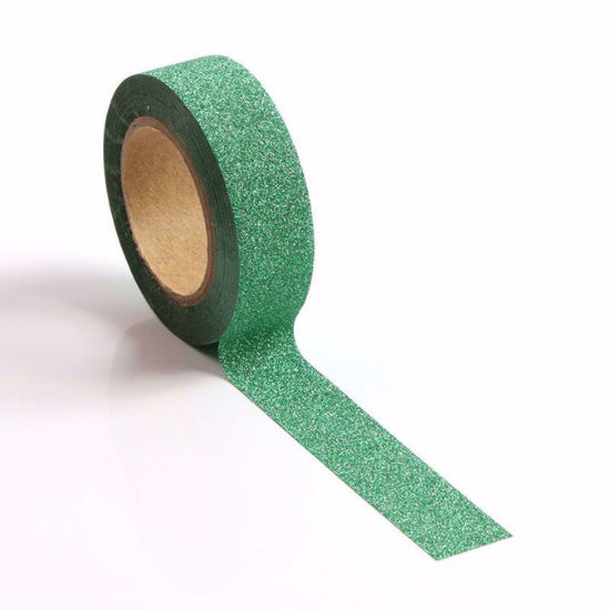Image shows a green emerald glitter washi tape