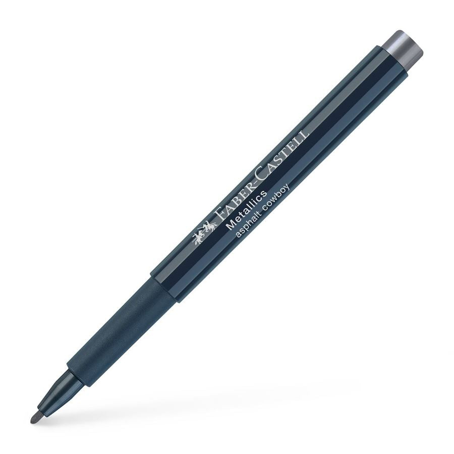 Image shows a Faber-Castell metallic marker (asphalt cowboy)