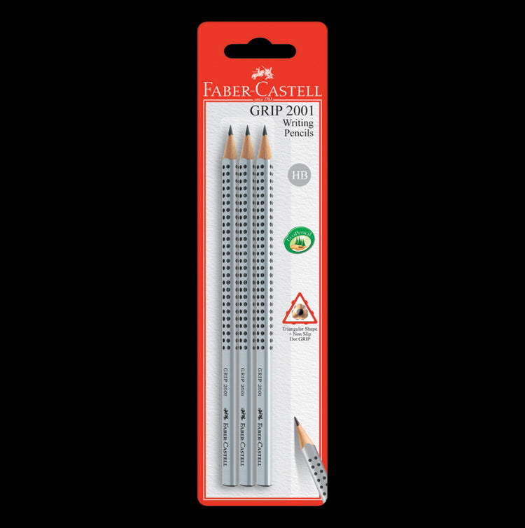 Image shows a set of 3 Faber-Castell grip pencils