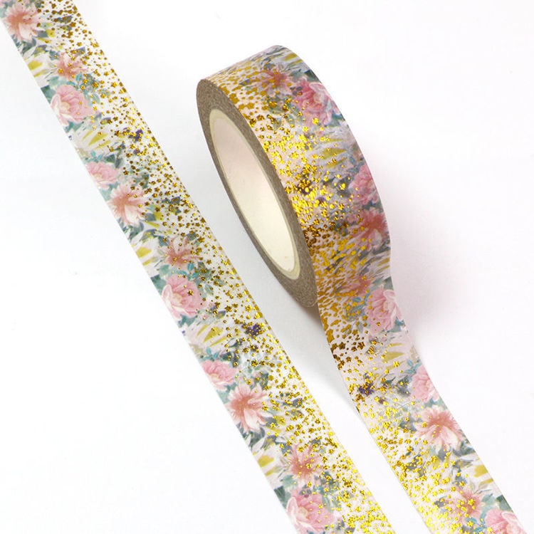 Image shows a gold floral pattern washi tape
