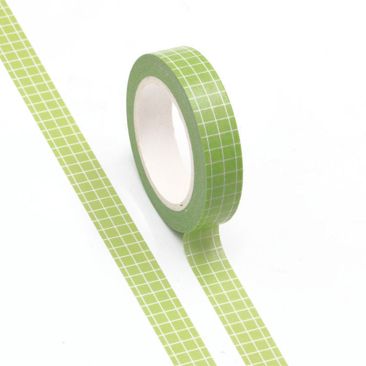 Image shows a green grid pattern washi tape