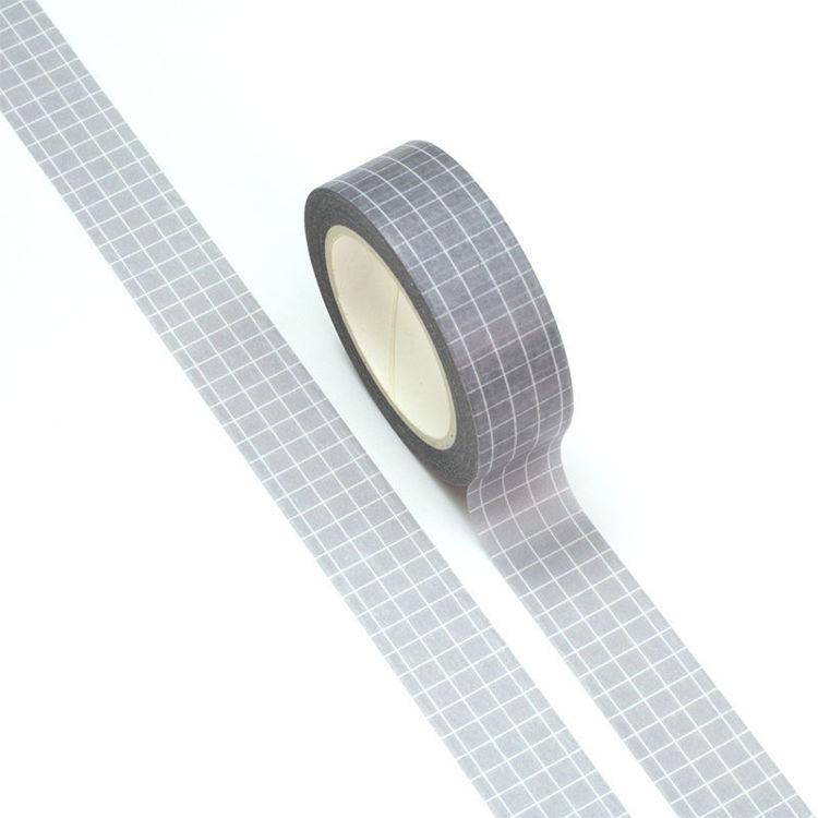 Image shows a grey grid pattern washi tape