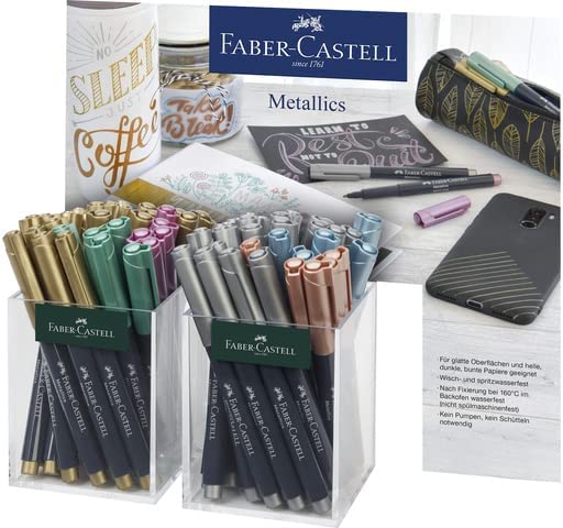 Image shows a display of Faber-Castell Metallic markers