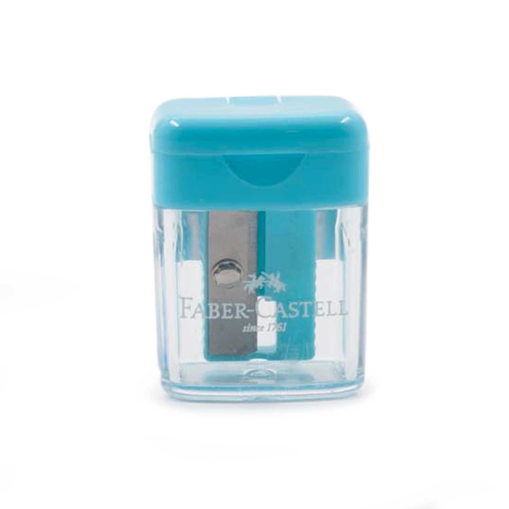 Image shows a blue Faber-Castell mini sharpener