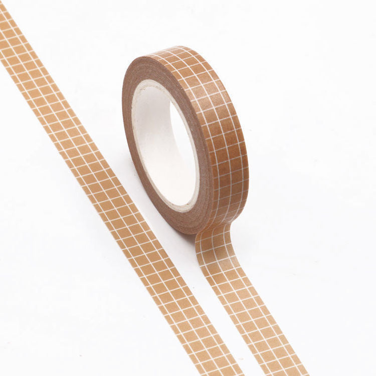 Image shows an orange grid pattern washi tape